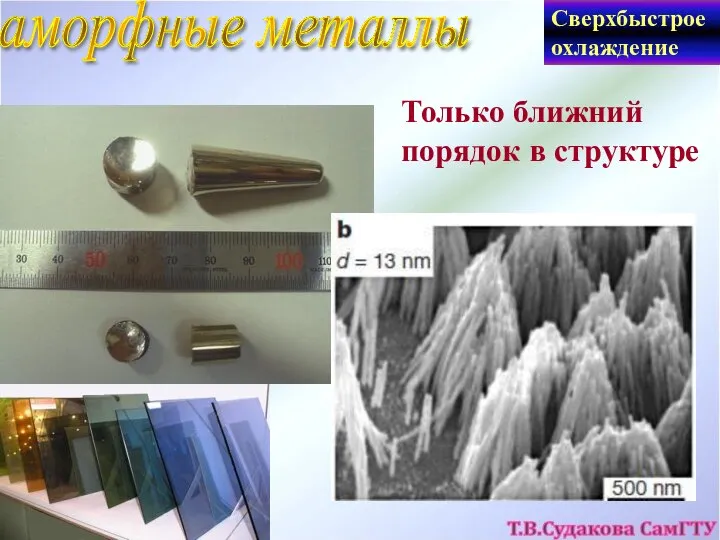 аморфные металлы Сверхбыстрое охлаждение Только ближний порядок в структуре