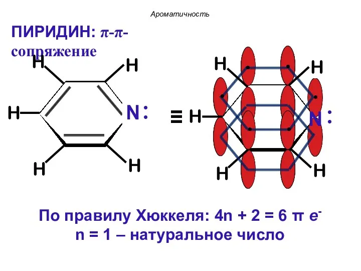 По правилу Хюккеля: 4n + 2 = 6 π е- n