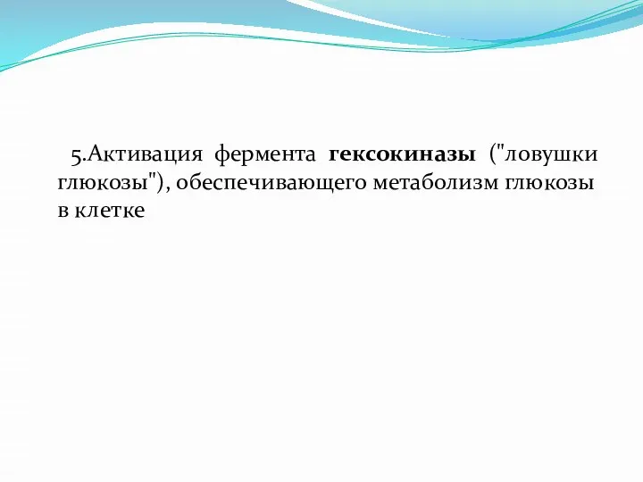 5.Активация фермента гексокиназы ("ловушки глюкозы"), обеспечивающего метаболизм глюкозы в клетке