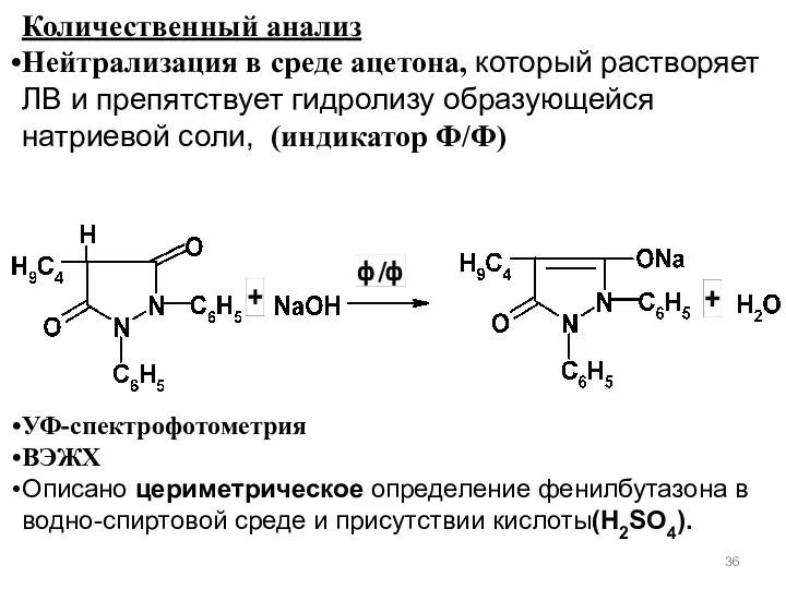 Количественный анализ Нейтрализация в среде ацетона, который растворяет ЛВ и препятствует