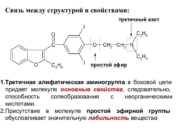 Связь между структурой и свойствами: Третичная алифатическая аминогруппа в боковой цепи