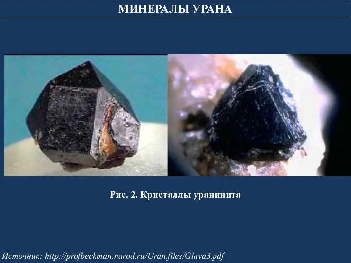 МИНЕРАЛЫ УРАНА Рис. 2. Кристаллы уранинита. Источник: http://profbeckman.narod.ru/Uran.files/Glava3.pdf