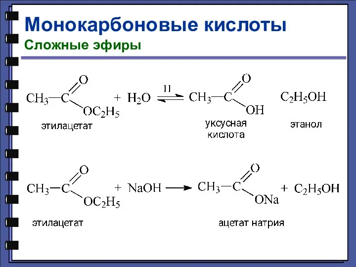 Монокарбоновые кислоты Сложные эфиры