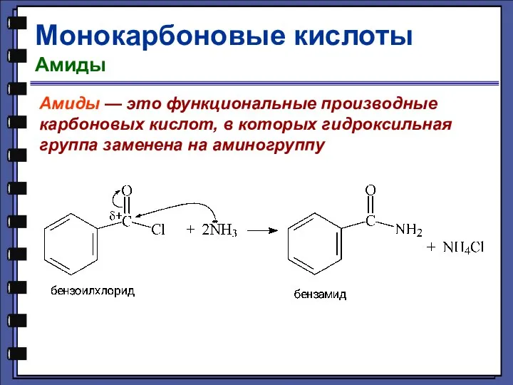 Монокарбоновые кислоты Амиды Амиды — это функциональные производные карбоновых кислот, в