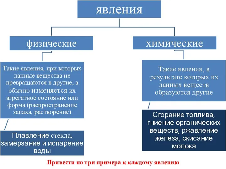 Привести по три примера к каждому явлению