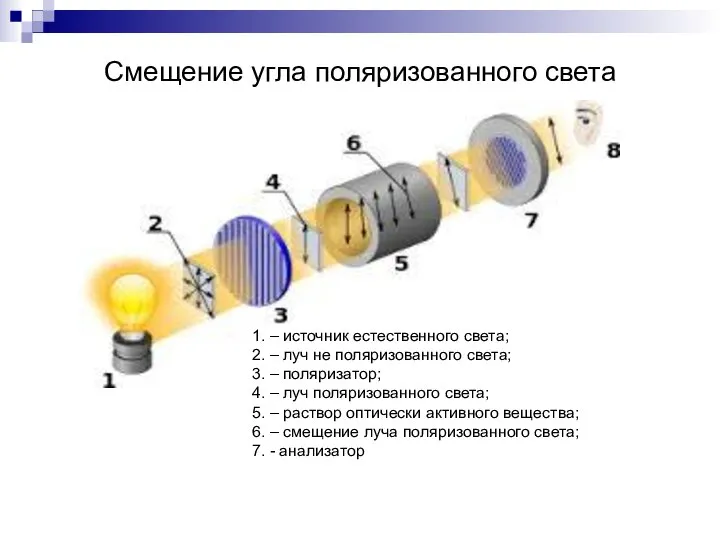 Смещение угла поляризованного света 1. – источник естественного света; 2. –