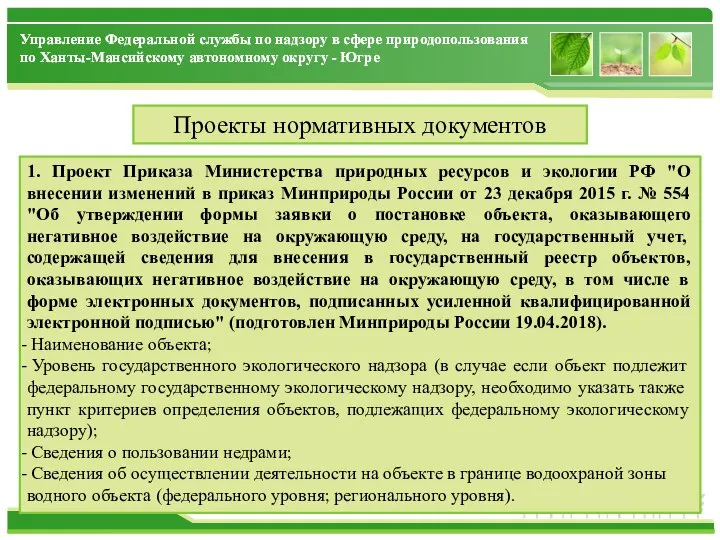 1. Проект Приказа Министерства природных ресурсов и экологии РФ "О внесении