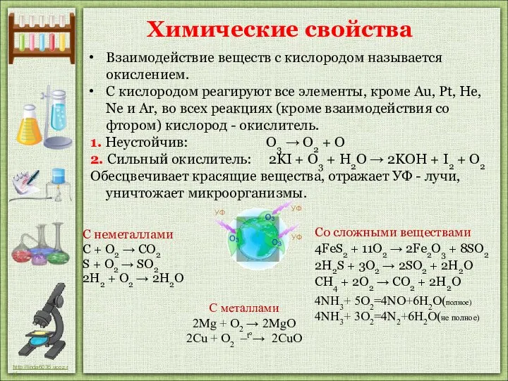 Взаимодействие веществ с кислородом называется окислением. С кислородом реагируют все элементы,