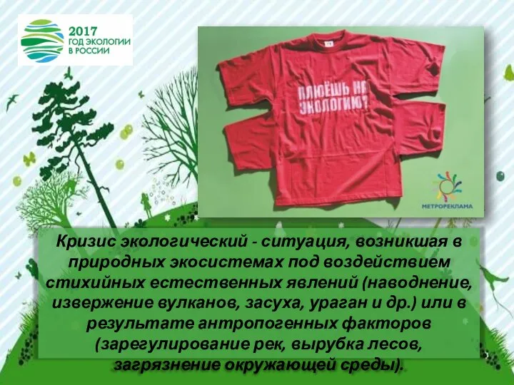 Кризис экологический - ситуация, возникшая в природных экосистемах под воздействием стихийных