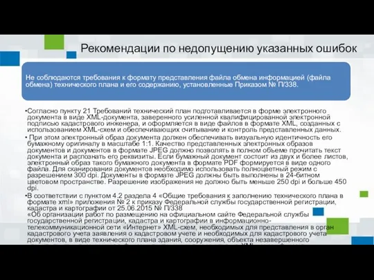 Рекомендации по недопущению указанных ошибок Не соблюдаются требования к формату представления