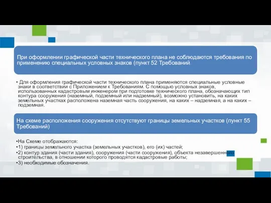 При оформлении графической части технического плана не соблюдаются требования по применению