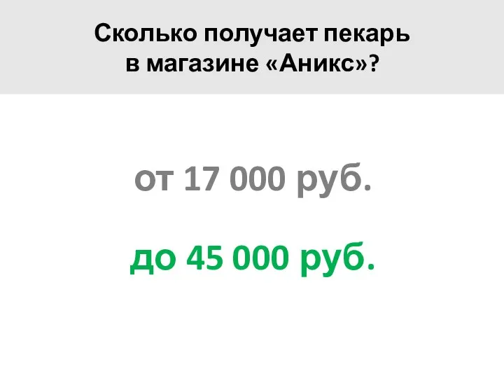 от 17 000 руб. до 45 000 руб. Сколько получает пекарь в магазине «Аникс»?