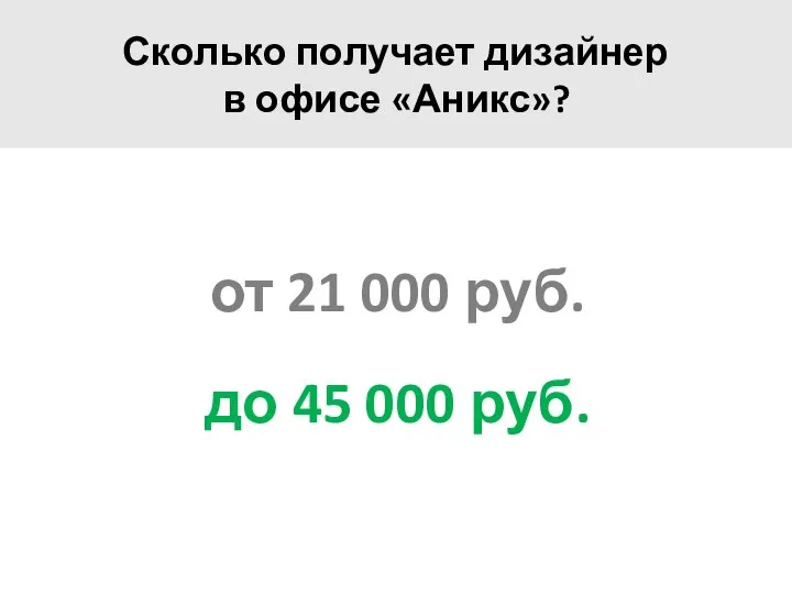 от 21 000 руб. до 45 000 руб. Сколько получает дизайнер в офисе «Аникс»?