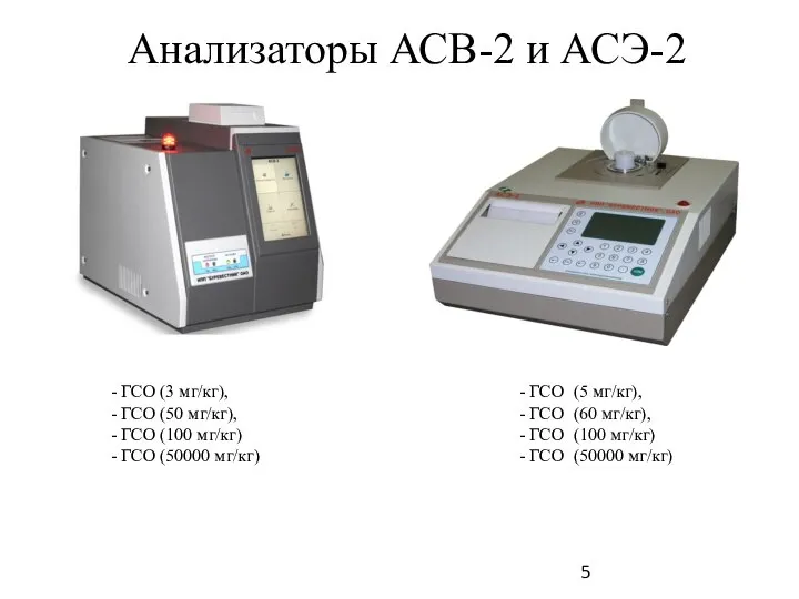 Анализаторы АСВ-2 и АСЭ-2 - ГСО (3 мг/кг), - ГСО (50