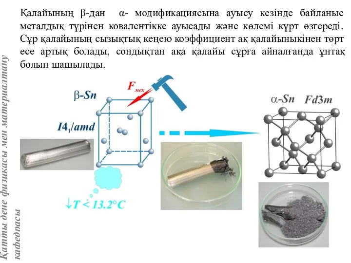 Қалайының β-дан α- модификациясына ауысу кезінде байланыс металдық түрінен ковалентікке ауысады