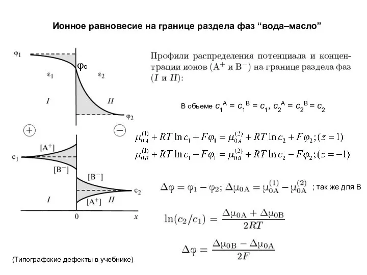 Ионное равновесие на границе раздела фаз “вода–масло” ; так же для