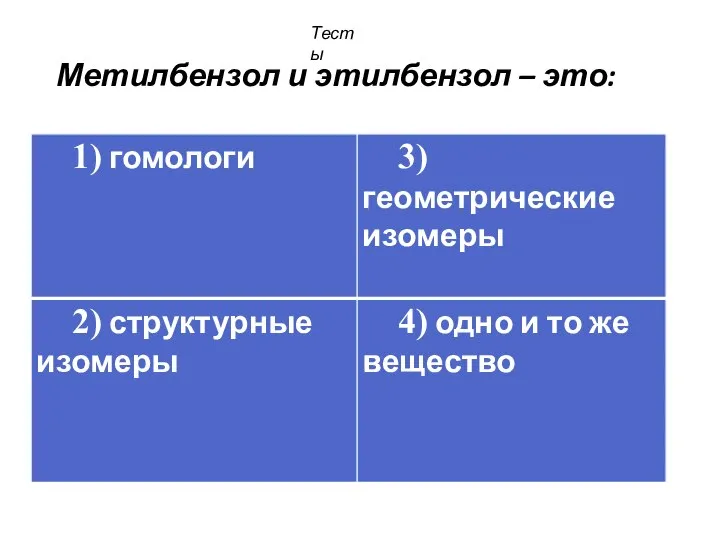 Метилбензол и этилбензол – это: Тесты