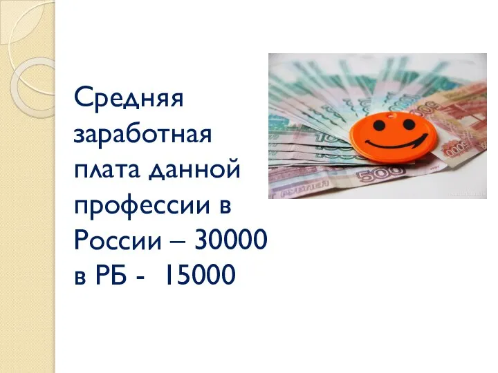 Средняя заработная плата данной профессии в России – 30000 в РБ - 15000