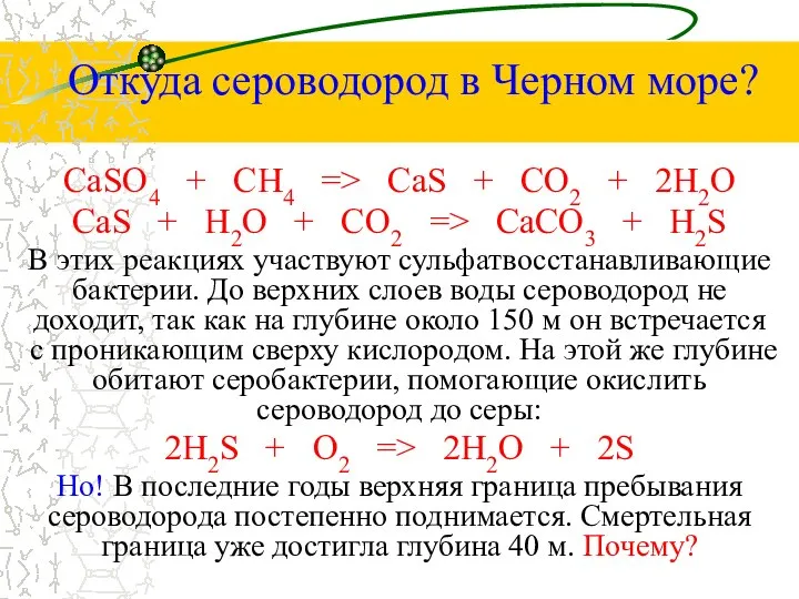 Откуда сероводород в Черном море? CaSO4 + CH4 => CaS +
