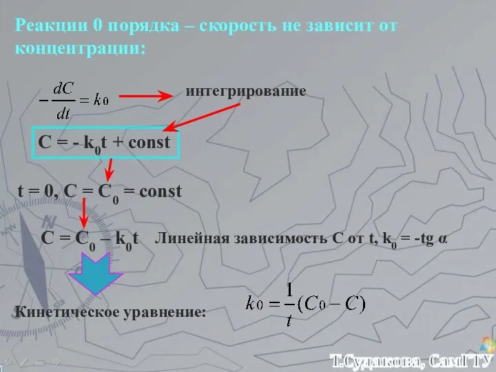 Реакции 0 порядка – скорость не зависит от концентрации: интегрирование C