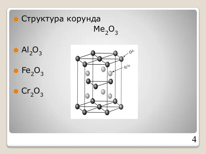 Структура корунда Me2O3 Al2O3 Fe2O3 Cr2O3