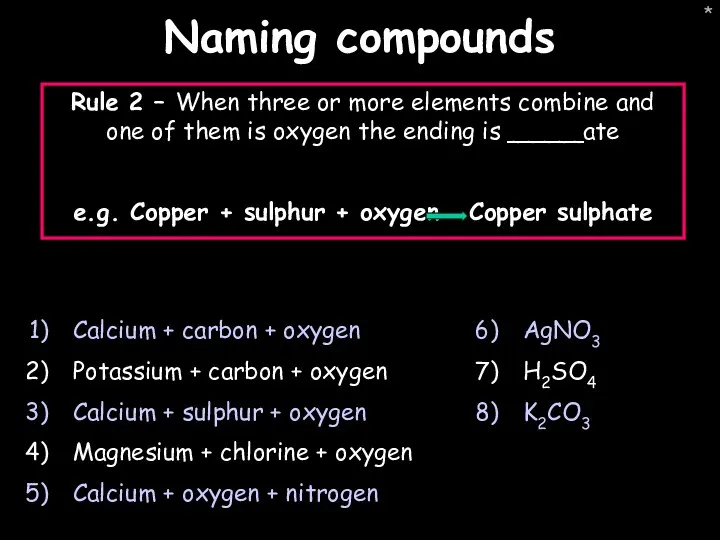 * Naming compounds