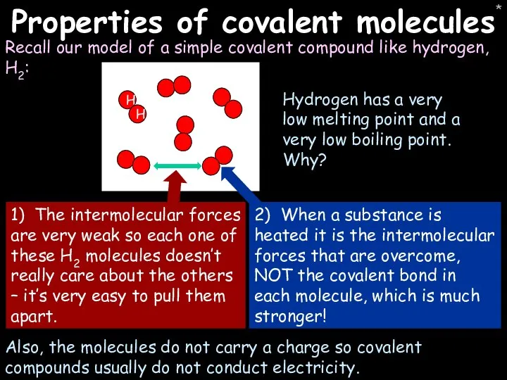 * Properties of covalent molecules Recall our model of a simple