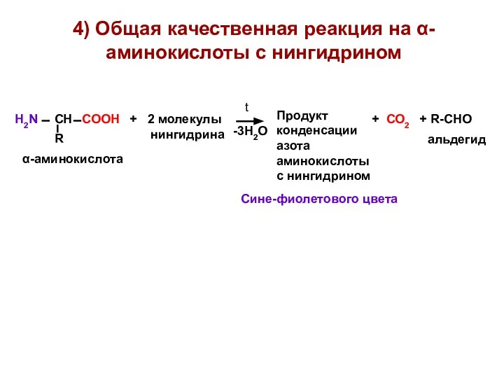 4) Общая качественная реакция на α-аминокислоты с нингидрином