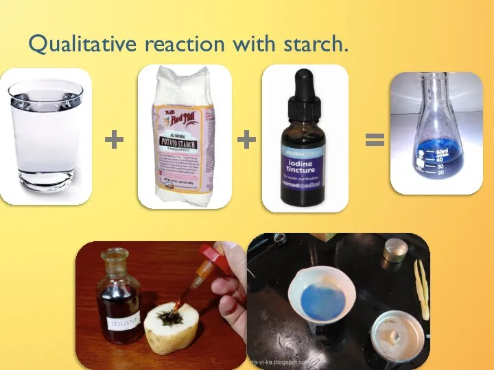 Qualitative reaction with starch. + + =