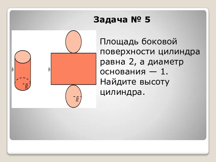 Задача № 5 Площадь боковой поверхности цилиндра равна 2, а диаметр