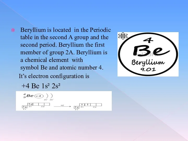 Beryllium is located in the Periodic table in the second A
