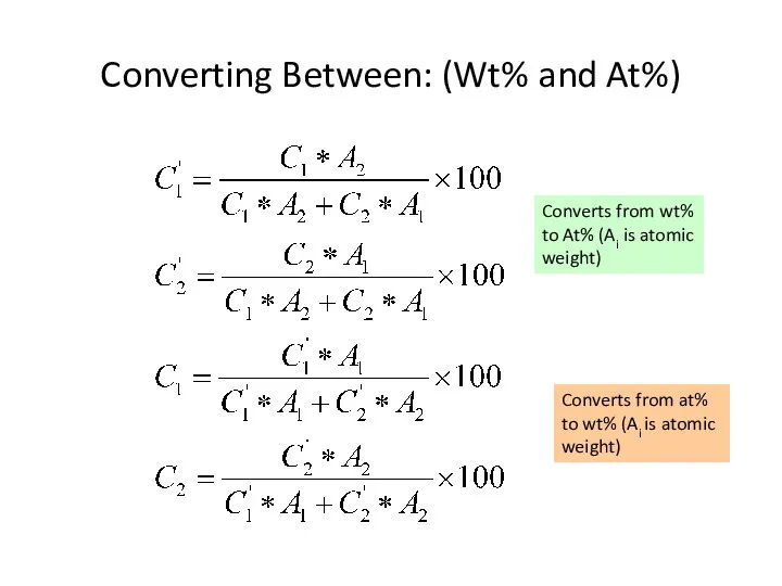 Converting Between: (Wt% and At%) Converts from wt% to At% (Ai