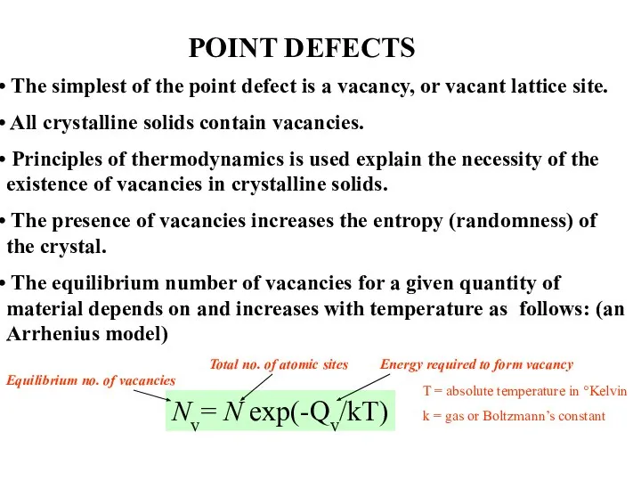 POINT DEFECTS The simplest of the point defect is a vacancy,