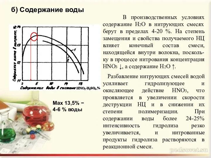 б) Содержание воды В производственных условиях содержание Н2О в нитрующих смесях