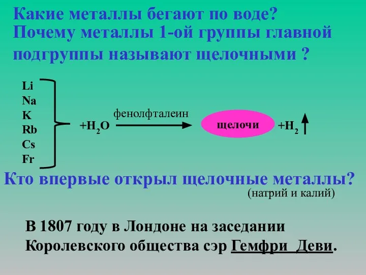 Какие металлы бегают по воде? Почему металлы 1-ой группы главной подгруппы