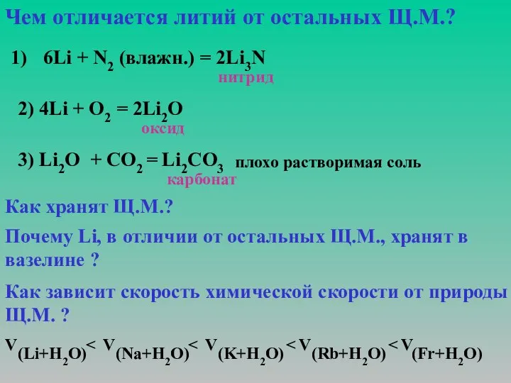 Чем отличается литий от остальных Щ.М.? нитрид 6Li + N2 (влажн.)