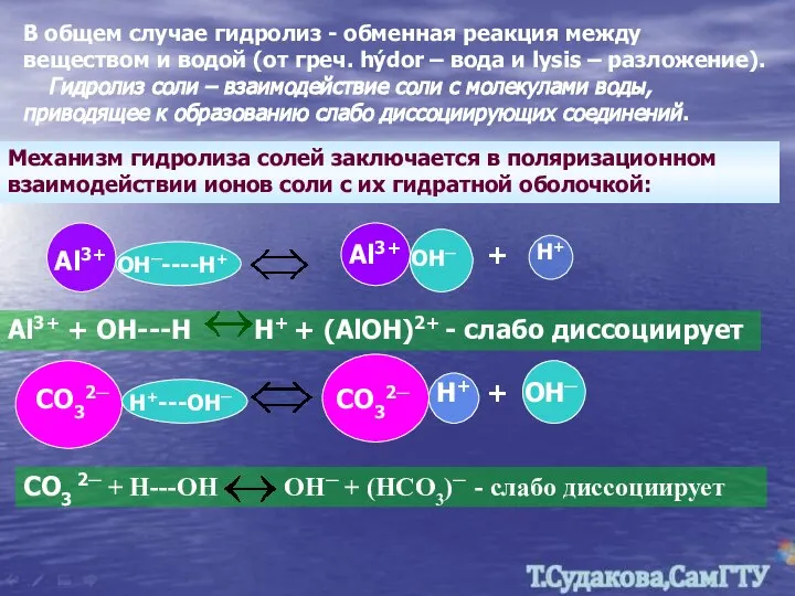 В общем случае гидролиз - обменная реакция между веществом и водой