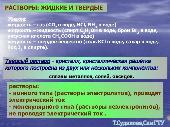 Жидкие: жидкость – газ (СО2 в воде, HCl, NH3 в воде)