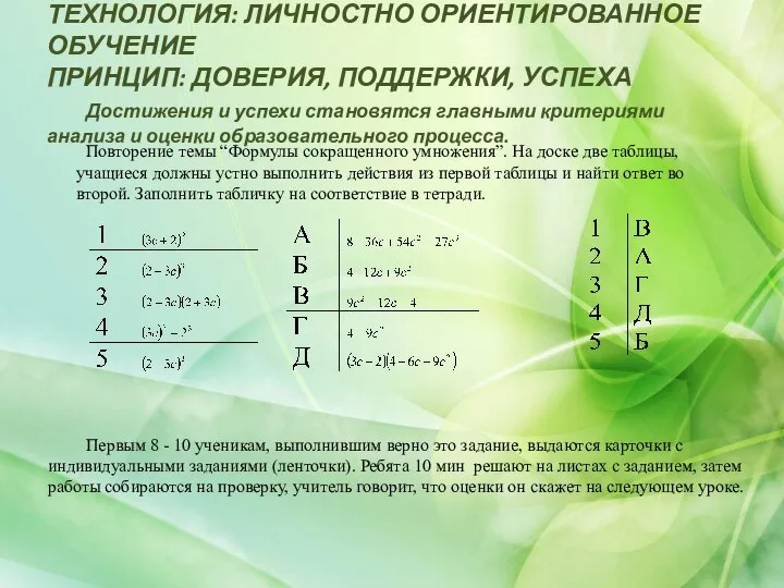 ТЕХНОЛОГИЯ: ЛИЧНОСТНО ОРИЕНТИРОВАННОЕ ОБУЧЕНИЕ ПРИНЦИП: ДОВЕРИЯ, ПОДДЕРЖКИ, УСПЕХА Достижения и успехи