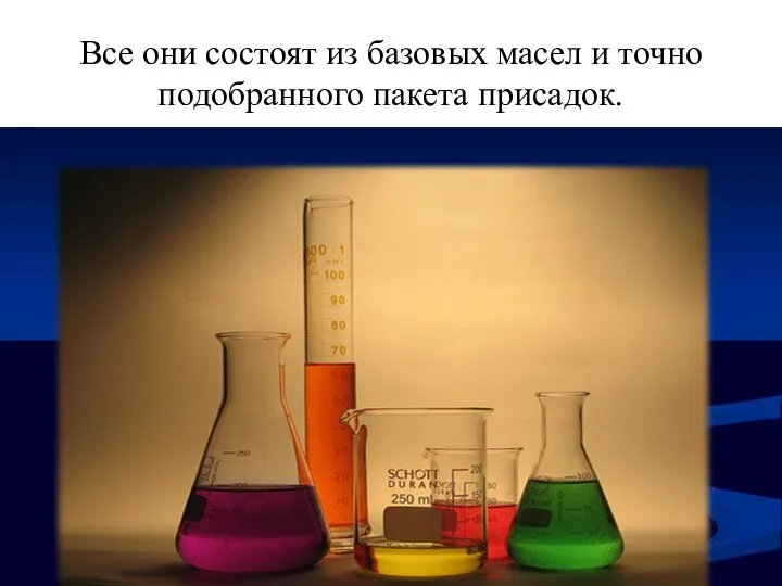 Все они состоят из базовых масел и точно подобранного пакета присадок.