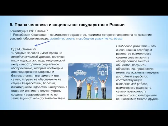 5. Права человека и социальное государство в России Конституция РФ, Статья