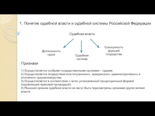 Судебная власть 1. Понятие судебной власти и судебной системы Российской Федерации