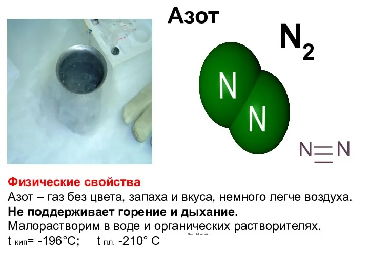 Азот David.Monniaux N N N2 Физические свойства Азот – газ без