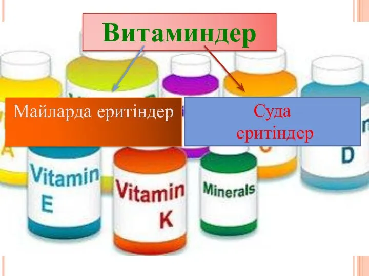 Витаминдер Майларда еритіндер Суда еритіндер