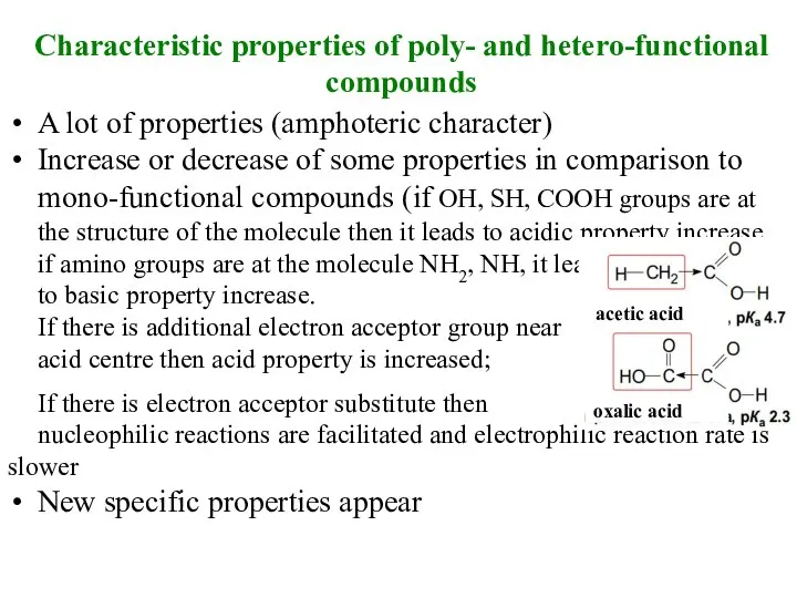 Characteristic properties of poly- and hetero-functional compounds A lot of properties