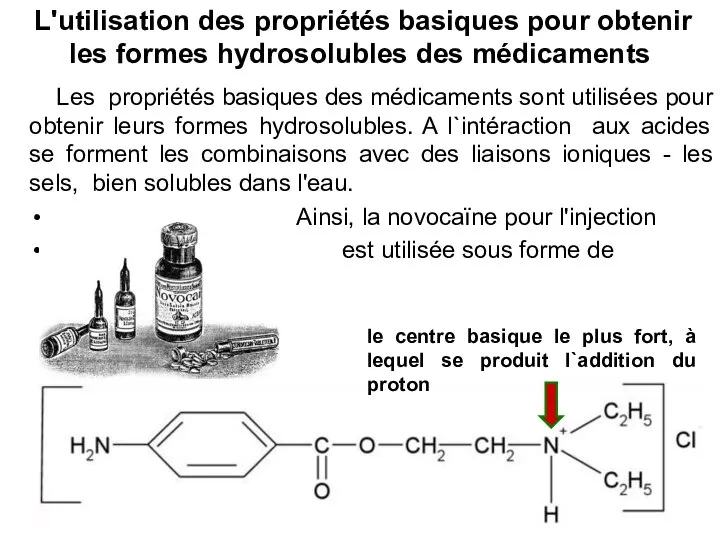 L'utilisation des propriétés basiques pour obtenir les formes hydrosolubles des médicaments