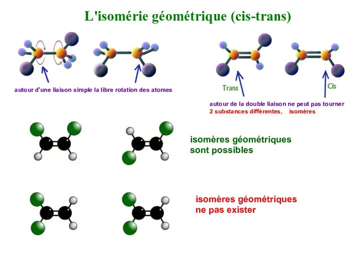 L'isomérie géométrique (cis-trans) autour d'une liaison simple la libre rotation des