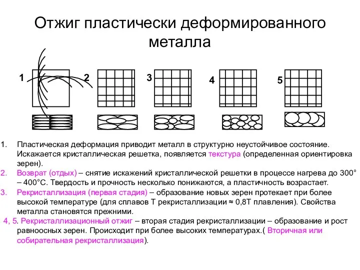 Отжиг пластически деформированного металла Пластическая деформация приводит металл в структурно неустойчивое