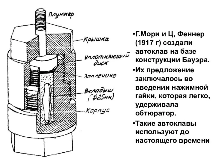 Г.Мори и Ц, Феннер (1917 г) создали автоклав на базе конструкции