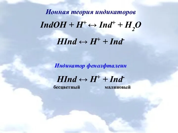 Ионная теория индикаторов ІndОН + Н+ ↔ Іnd+ + Н2О HІnd